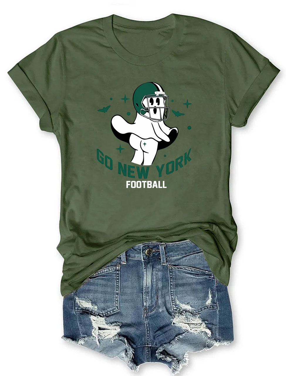 Go New York Green Team Football Funny Ghost T-Shirt