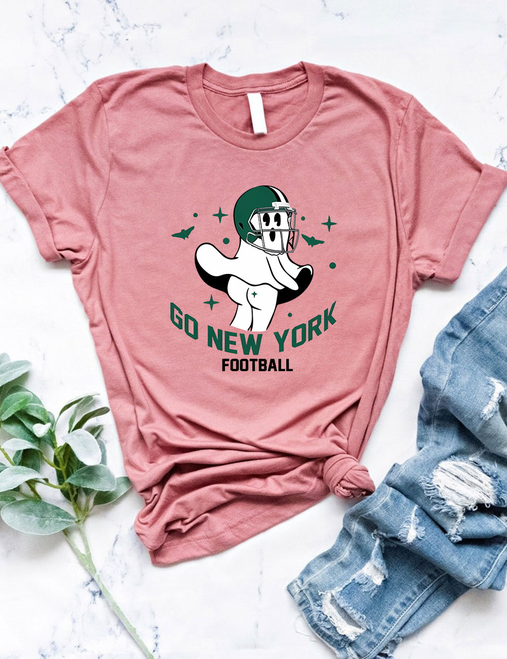 Go New York Green Team Football Funny Ghost T-Shirt