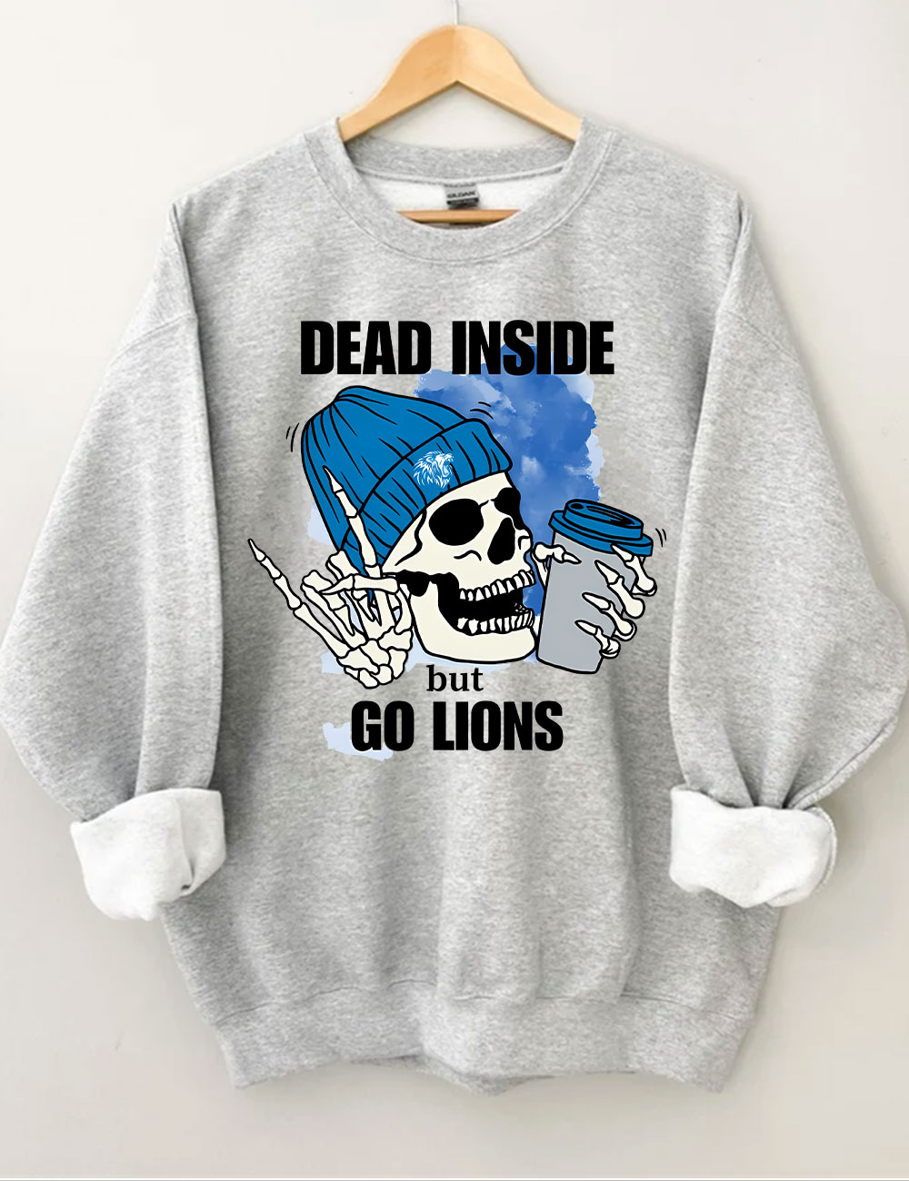 Dead Inside But Go Lions Detroit Skeleton Football Sweatshirt