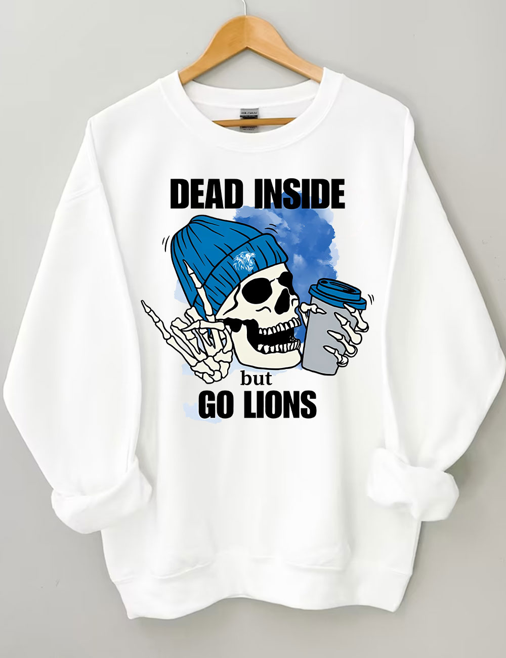 Dead Inside But Go Lions Detroit Skeleton Football Sweatshirt