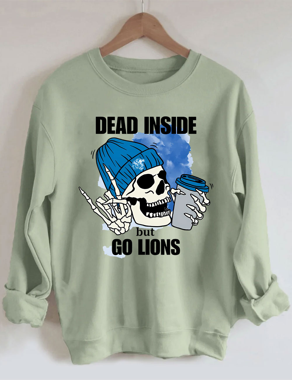 Dead Inside But Go Lions Detroit Skeleton Football Sweatshirt
