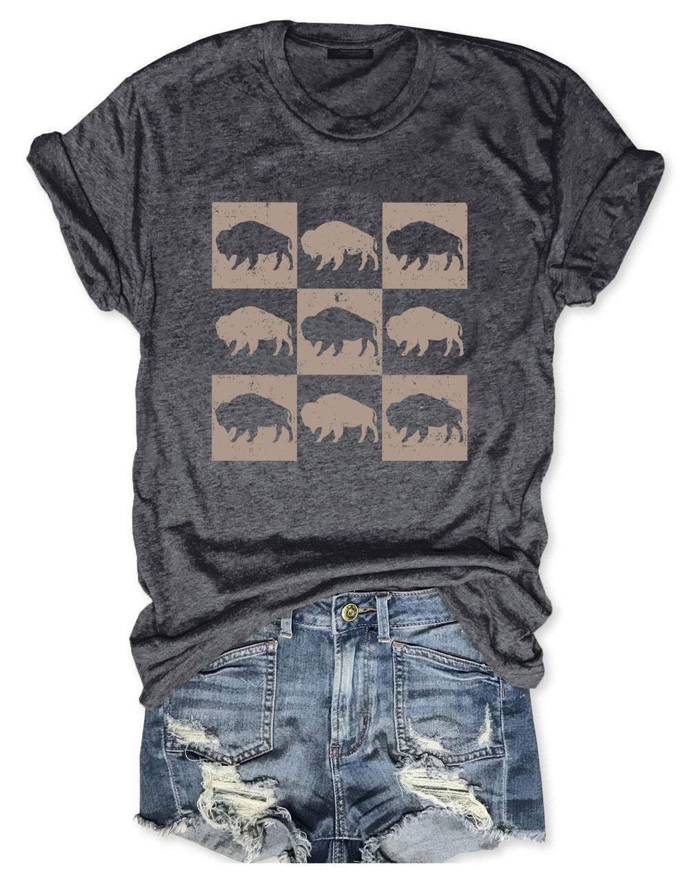 Boho Western Buffalo Funny Football T-Shirt