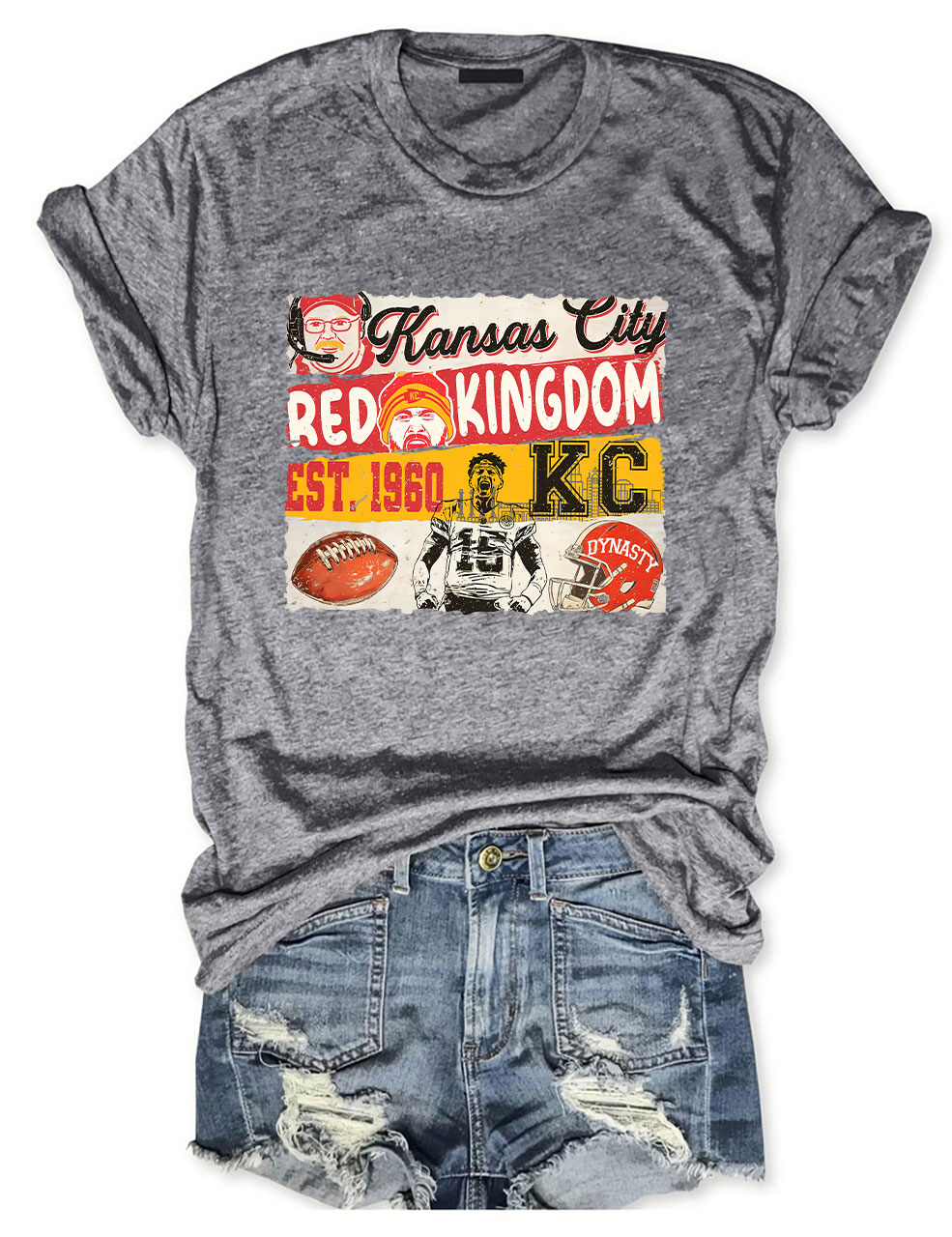 KC Chiefs Red Kingdom Superbowl Football T-Shirt