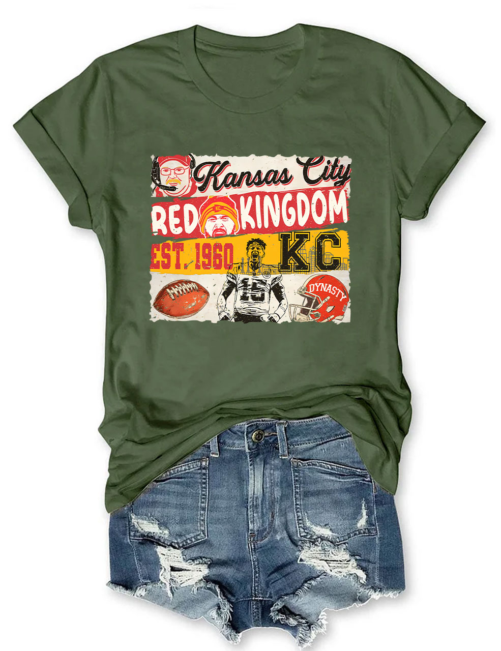 KC Chiefs Red Kingdom Superbowl Football T-Shirt