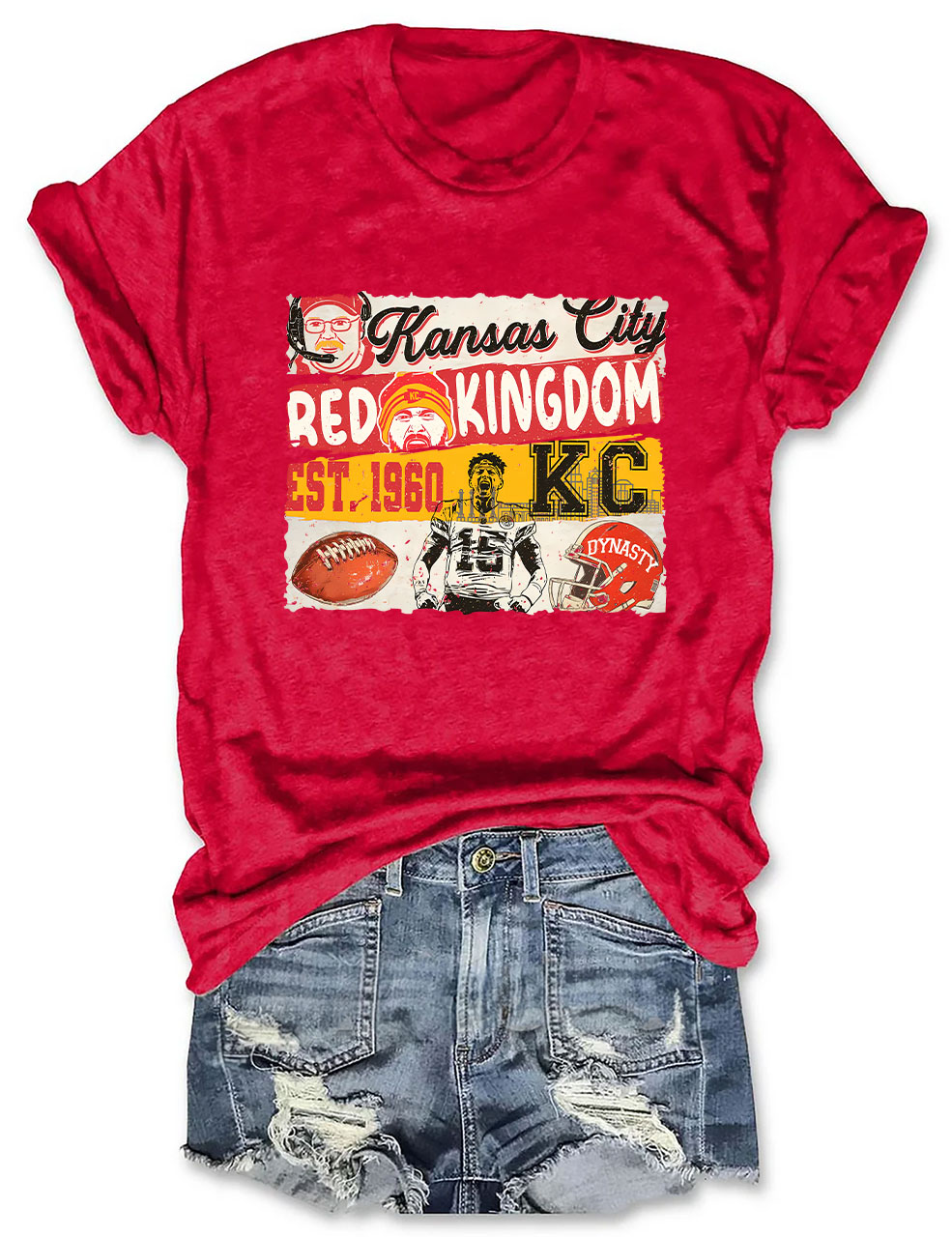 KC Chiefs Red Kingdom Superbowl Football T-Shirt