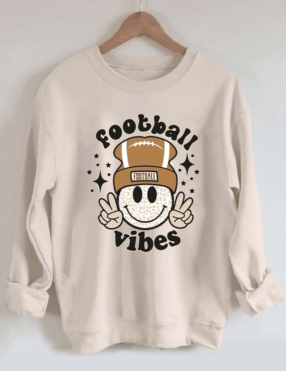 Football Vibes Beanie Happy Face Sweatshirt