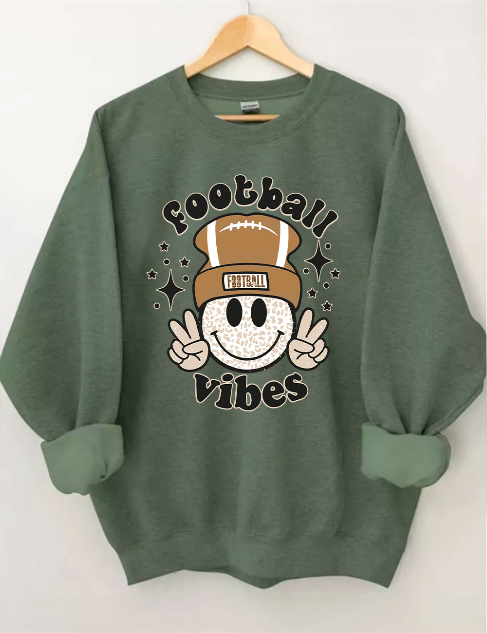 Football Vibes Beanie Happy Face Sweatshirt