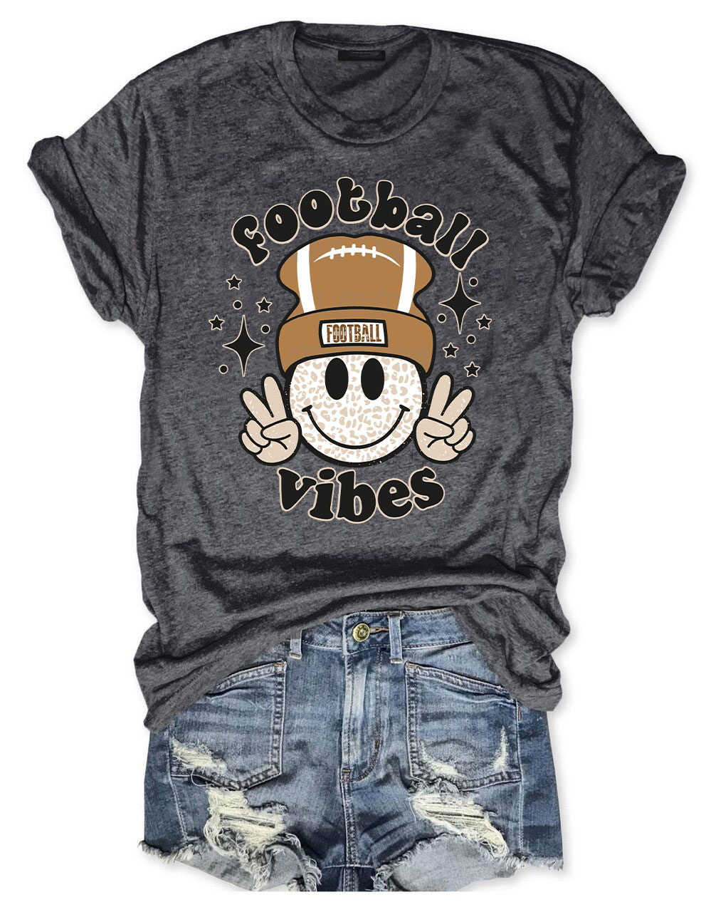 Football Vibes Beanie Happy Face T-Shirt