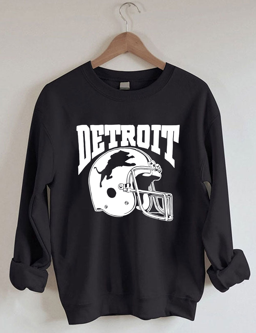 Detroit Line Football Helmet Hand Sweatshirt