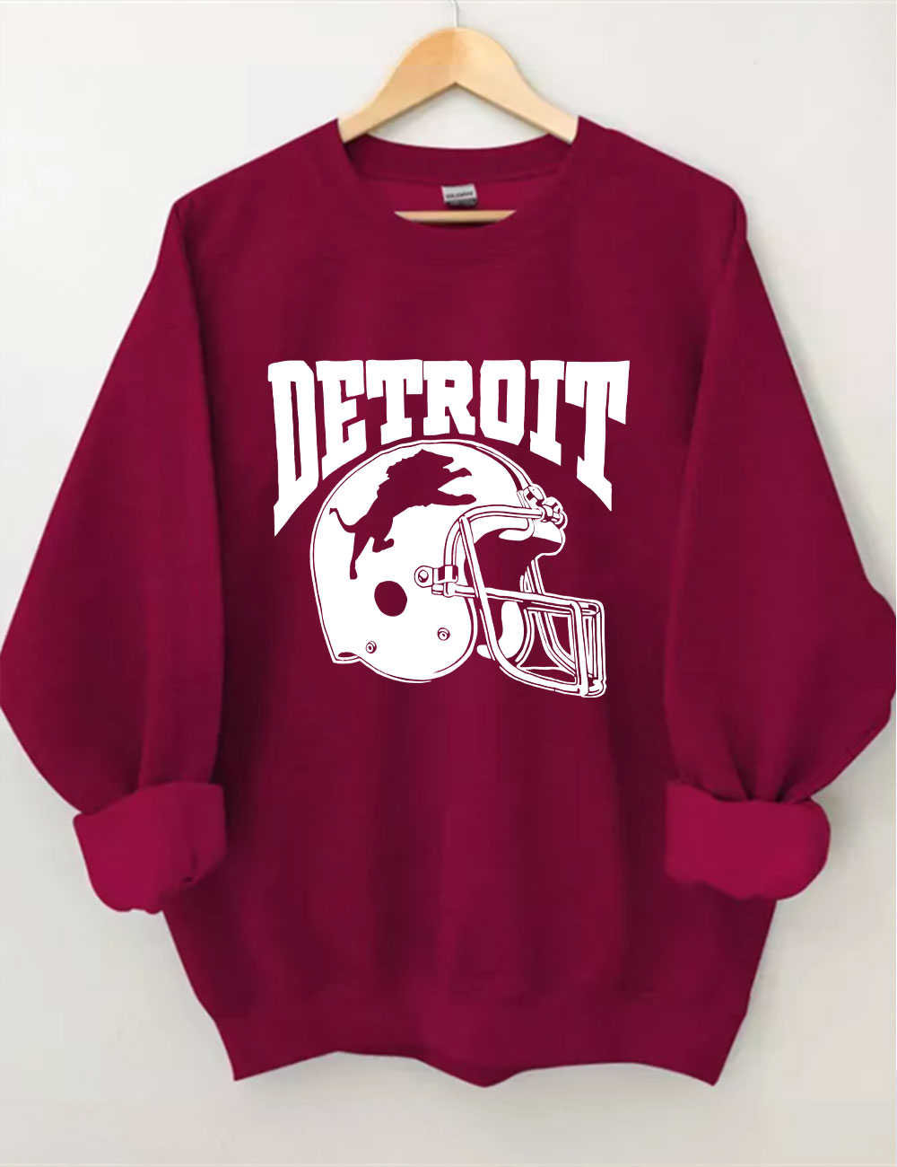 Detroit Line Football Helmet Hand Sweatshirt