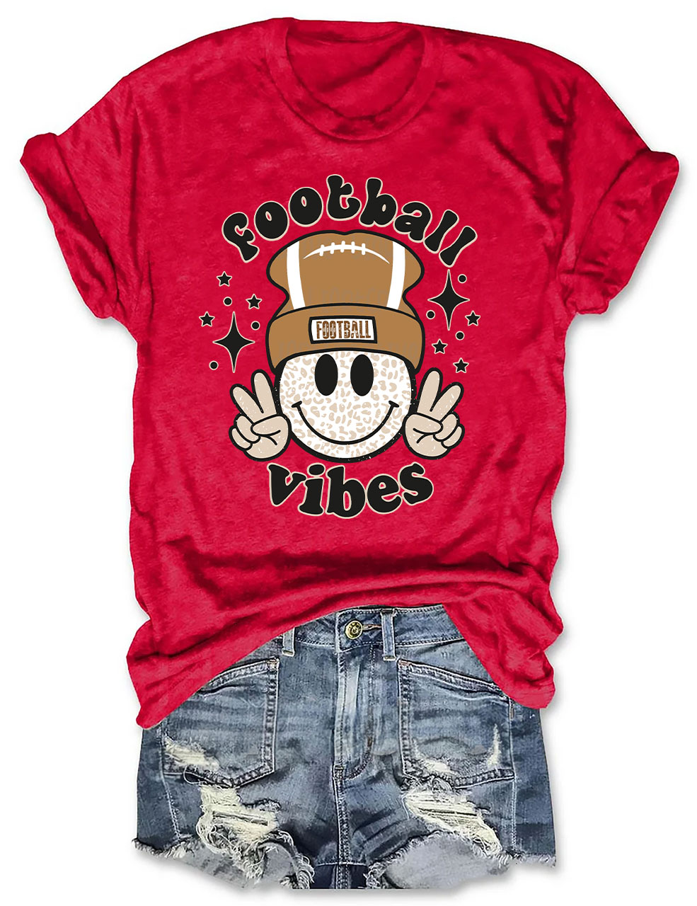 Football Vibes Beanie Happy Face T-Shirt