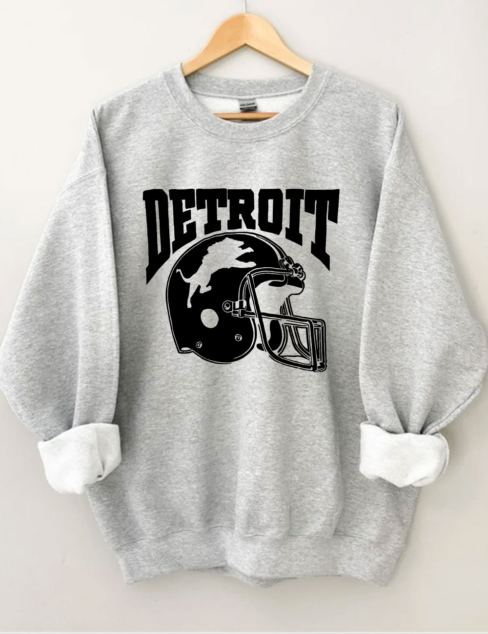 Detroit Line Football Helmet Hand Sweatshirt