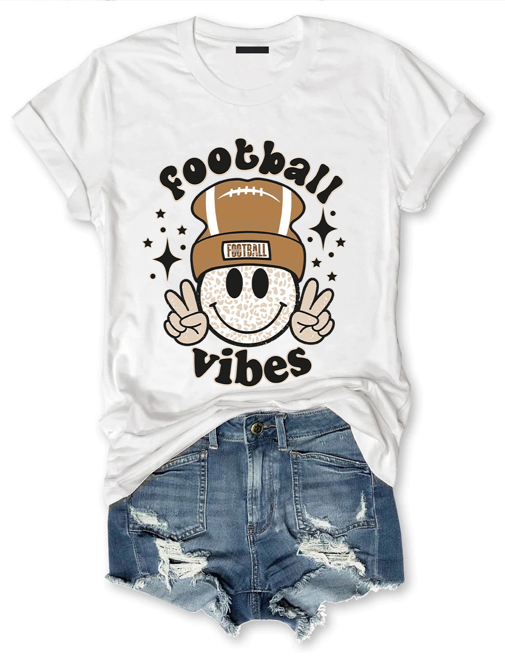 Football Vibes Beanie Happy Face T-Shirt