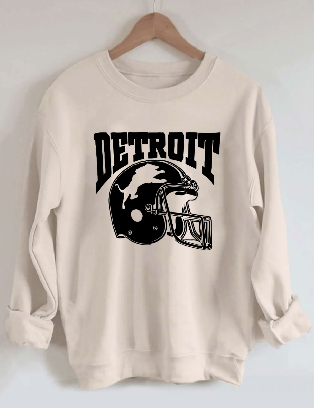 Detroit Line Football Helmet Hand Sweatshirt