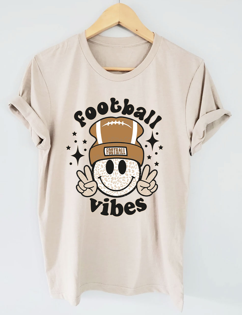 Football Vibes Beanie Happy Face T-Shirt