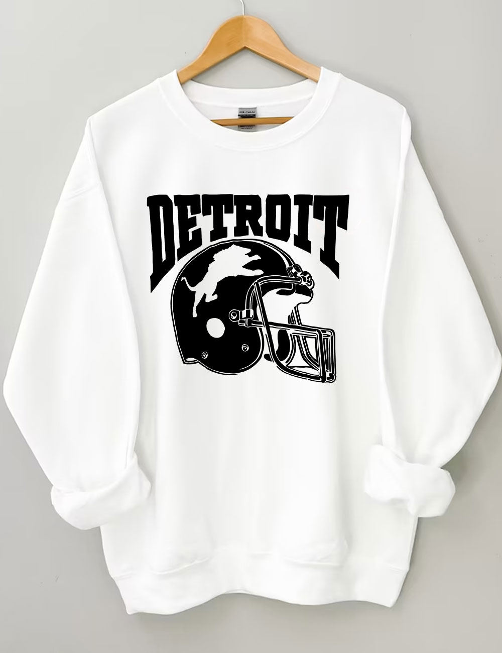 Detroit Line Football Helmet Hand Sweatshirt