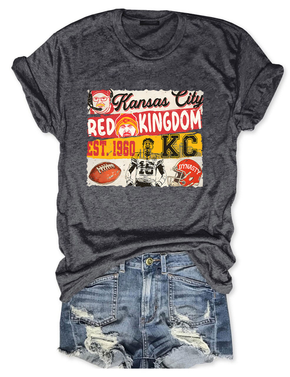 KC Chiefs Red Kingdom Superbowl Football T-Shirt
