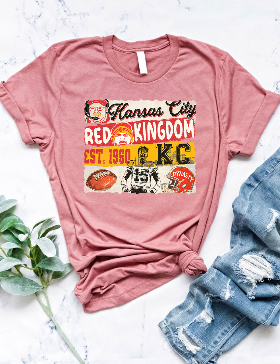 KC Chiefs Red Kingdom Superbowl Football T-Shirt