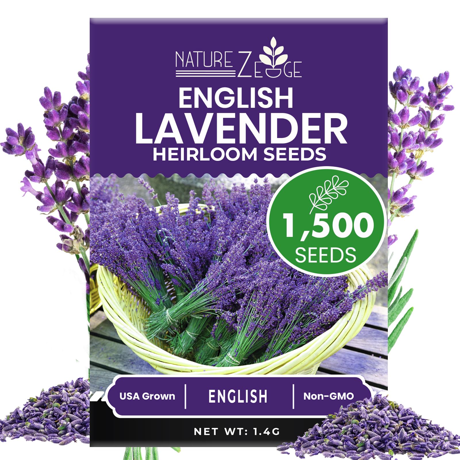 NatureZ Edge1500 Nasiona lawendy angielskiej do sadzenia na zewnątrz lub w pomieszczeniach, 90% kiełkowania, rośliny lawendy, bez GMO, nasiona ziół heirloom (1 opakowanie)