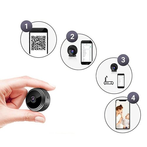BEZPRZEWODOWA KAMERA MINI HD Mini kamera szpiegowska została zaprojektowana tak, aby była mała, kompaktowa i dyskretna, aby umożliwić ukryty monitoring.
