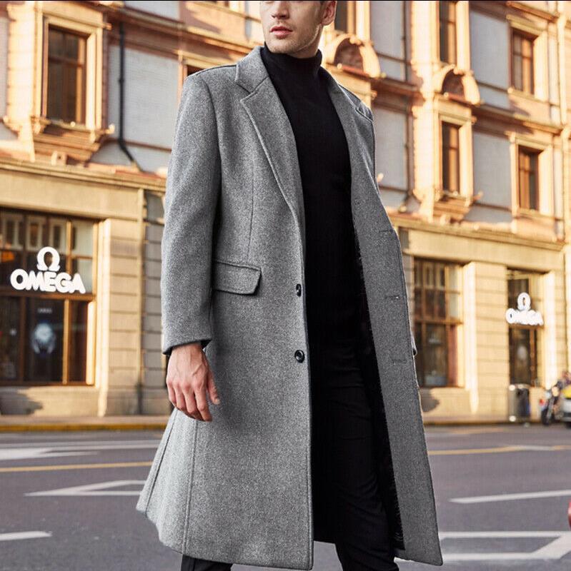 męski trencz w stylu retro, półformalny, ciepły jednorzędowy płaszcz na jesień-zimę