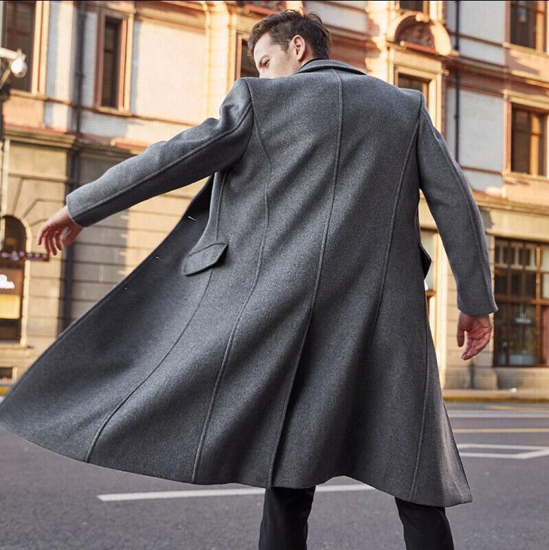 męski trencz w stylu retro, półformalny, ciepły jednorzędowy płaszcz na jesień-zimę