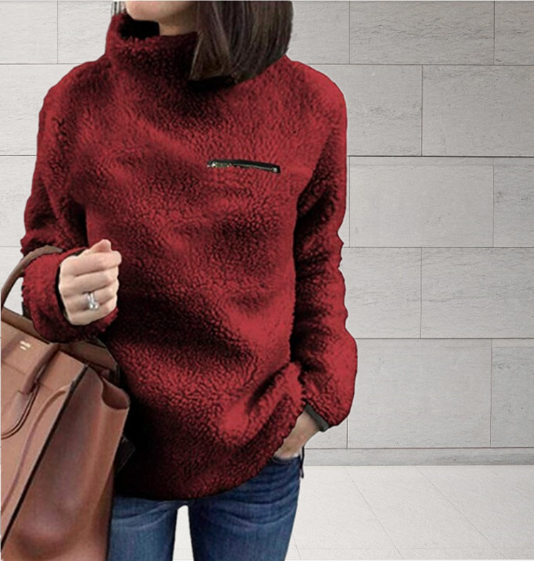 Nowy sweter damski, zapinany na zamek i golf, dolny top