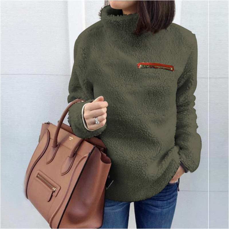 Nowy sweter damski, zapinany na zamek i golf, dolny top