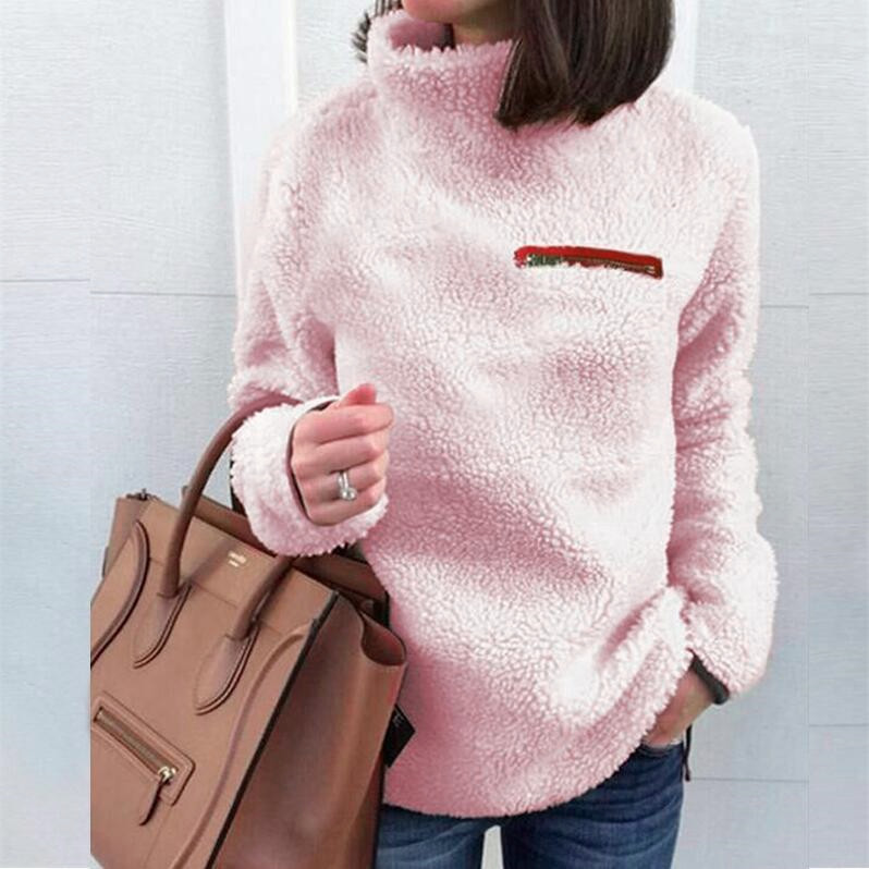 Nowy sweter damski, zapinany na zamek i golf, dolny top