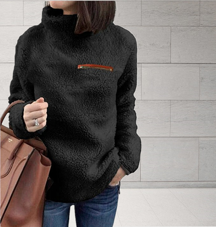 Nowy sweter damski, zapinany na zamek i golf, dolny top