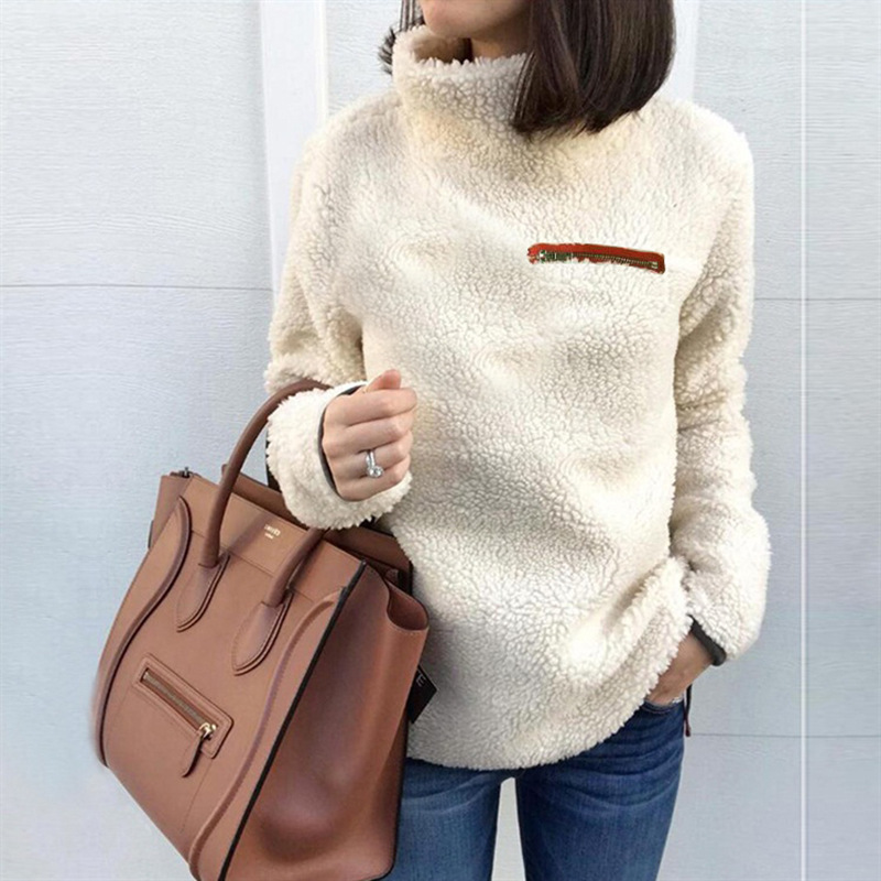 Nowy sweter damski, zapinany na zamek i golf, dolny top