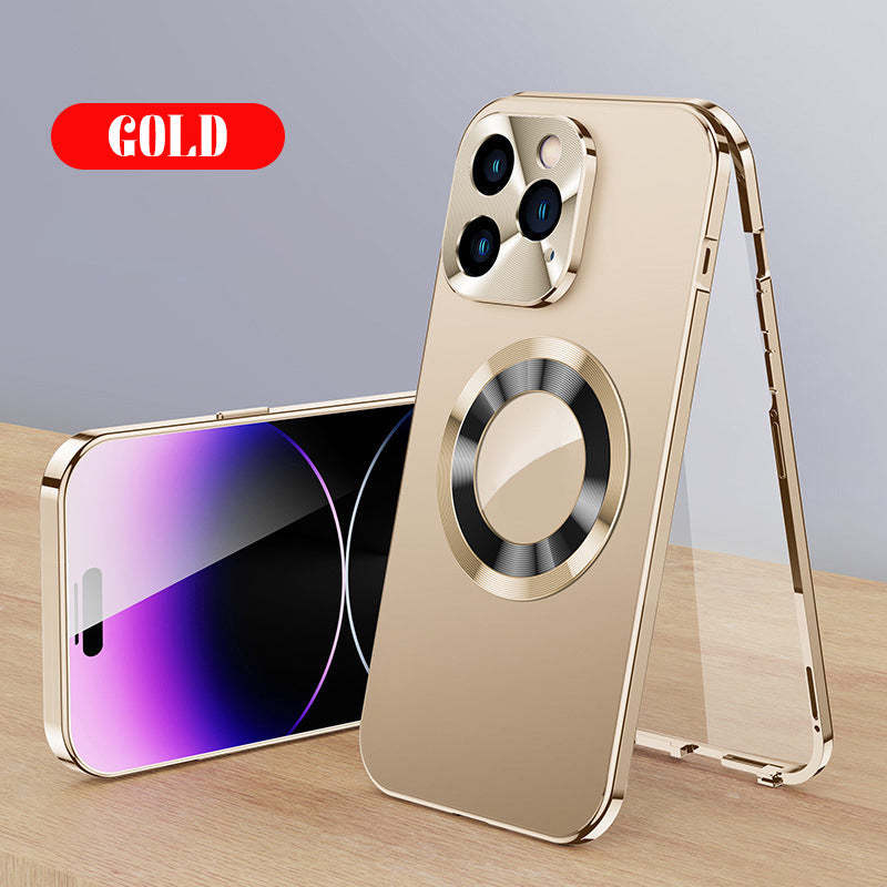 Dwustronne etui magnetyczne na telefon ze szkłem galwanizowanym