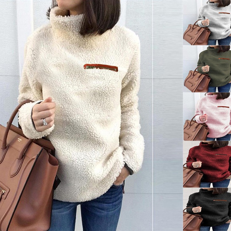 Nowy sweter damski, zapinany na zamek i golf, dolny top