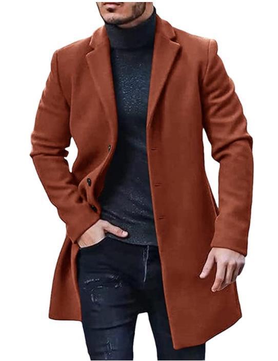 Męski płaszcz retro typu trench, półformalny, ciepły, jednorzędowy płaszcz na jesień i zimę do pracy