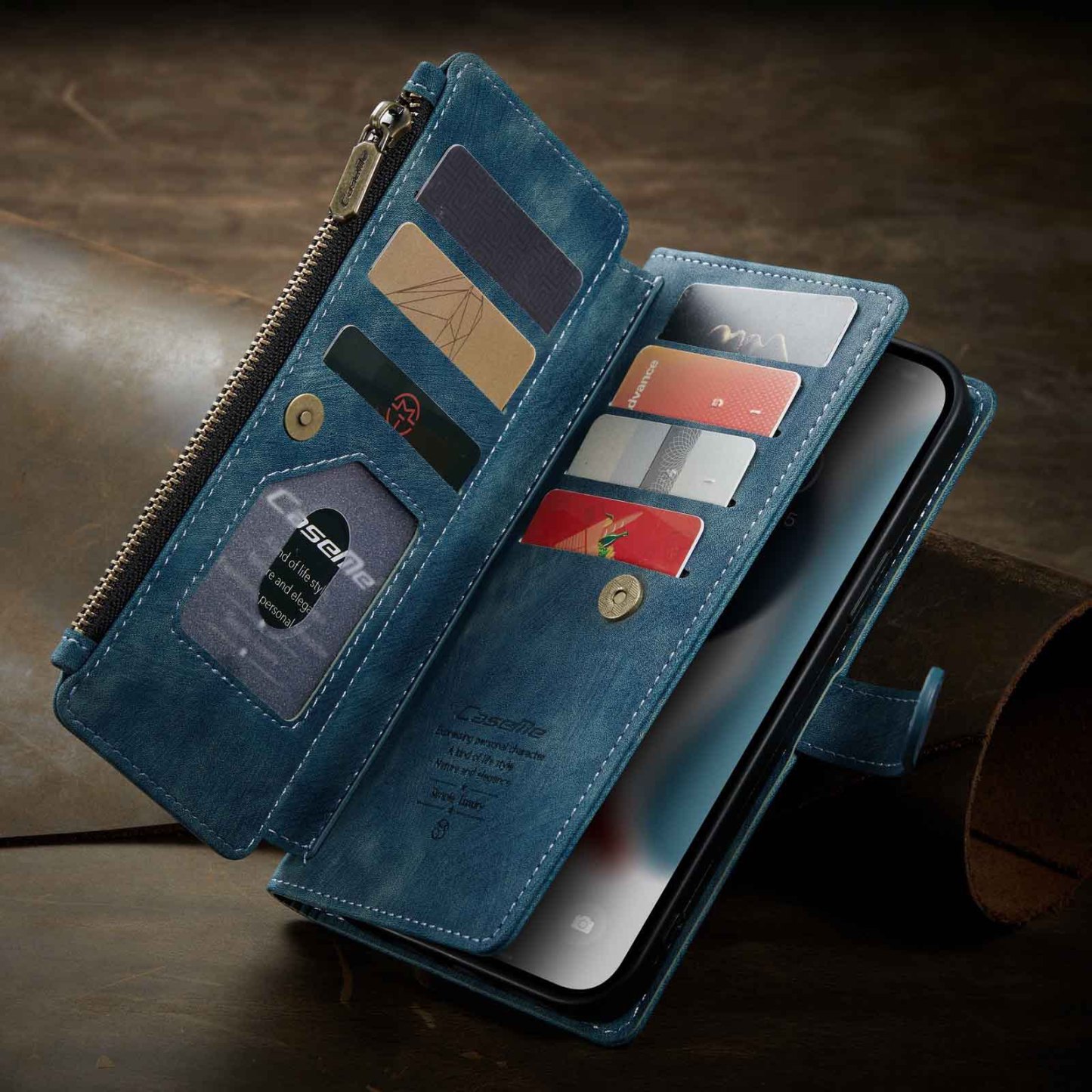 Nadaje się do 13promax portfel na zamek błyskawiczny skórzany pokrowiec Apple 14 wielokartowy futerał na telefon komórkowy iPhone15 flip 16 retro 7P