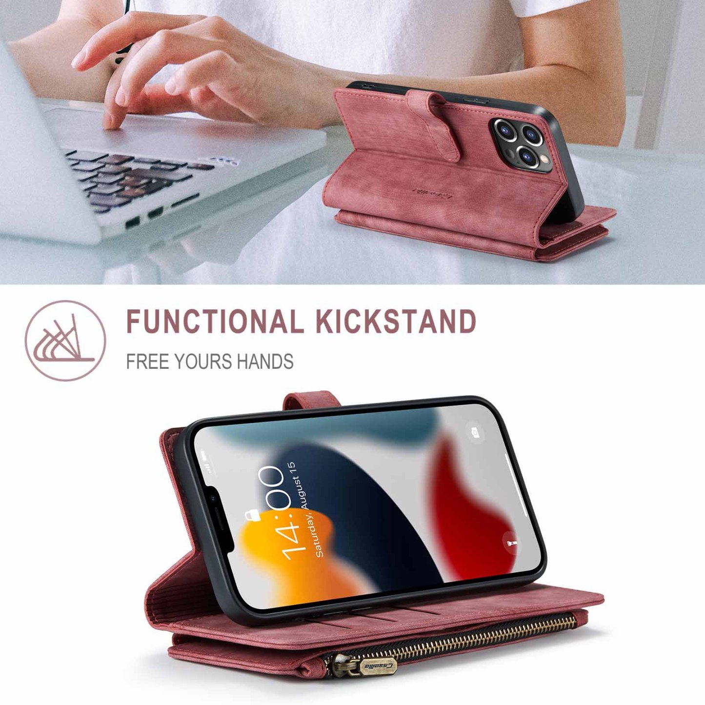 Nadaje się do 13promax portfel na zamek błyskawiczny skórzany pokrowiec Apple 14 wielokartowy futerał na telefon komórkowy iPhone15 flip 16 retro 7P