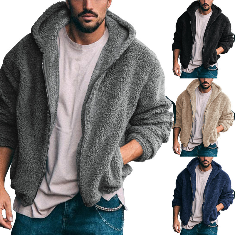 Ανδρικό χειμερινό νέο casual μπουφάν διπλής όψεως αρκτικού βελούδου 2023 με ζεστή κουκούλα με φερμουάρ