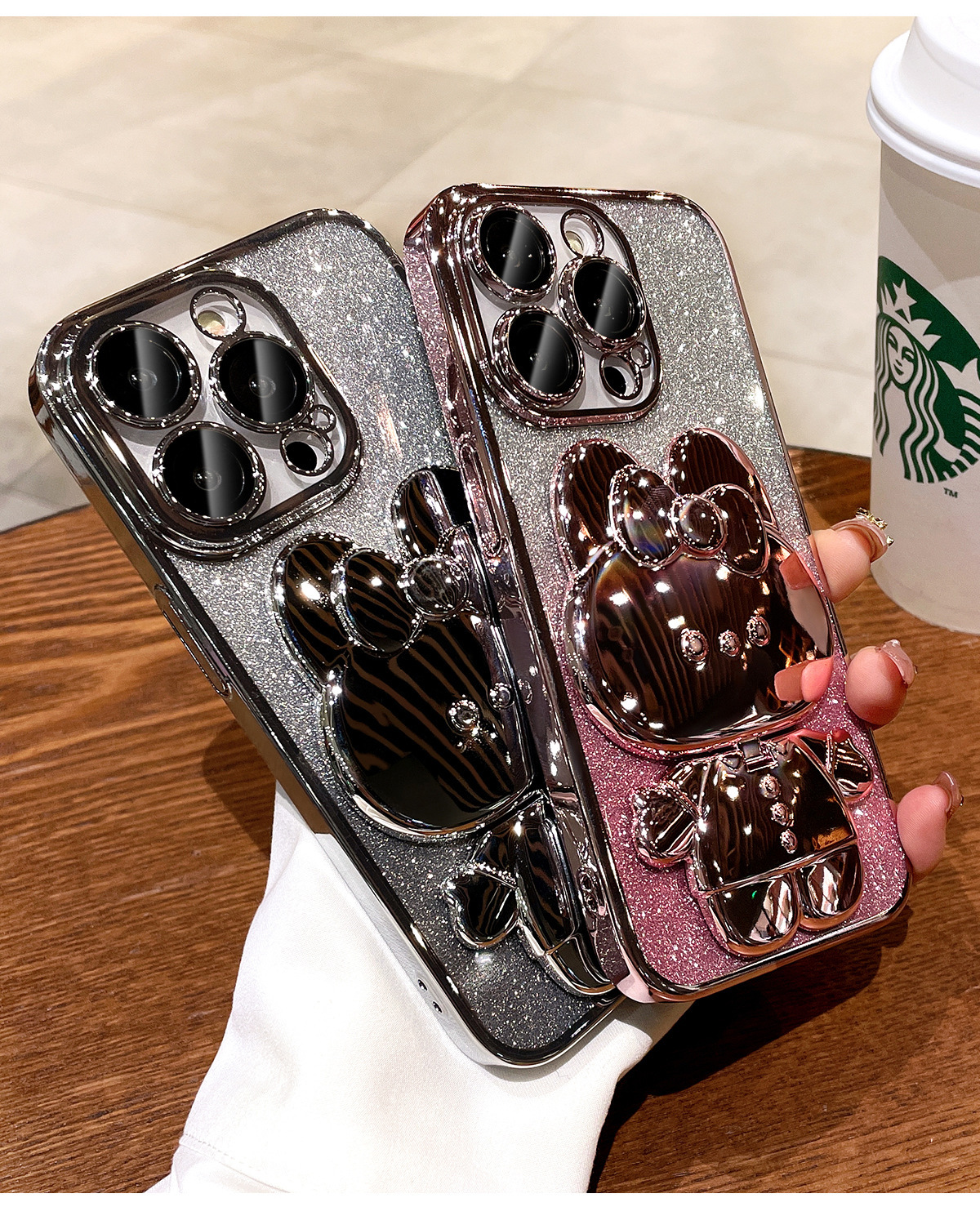 Κατάλληλη για iPhone15 θήκη κινητού τηλεφώνου ντεγκραντέ γκλίτερ καθρέφτης κουνέλι Apple 13 νέα σιλικόνη 14Promax προηγμένη θήκη κινητού τηλεφώνου