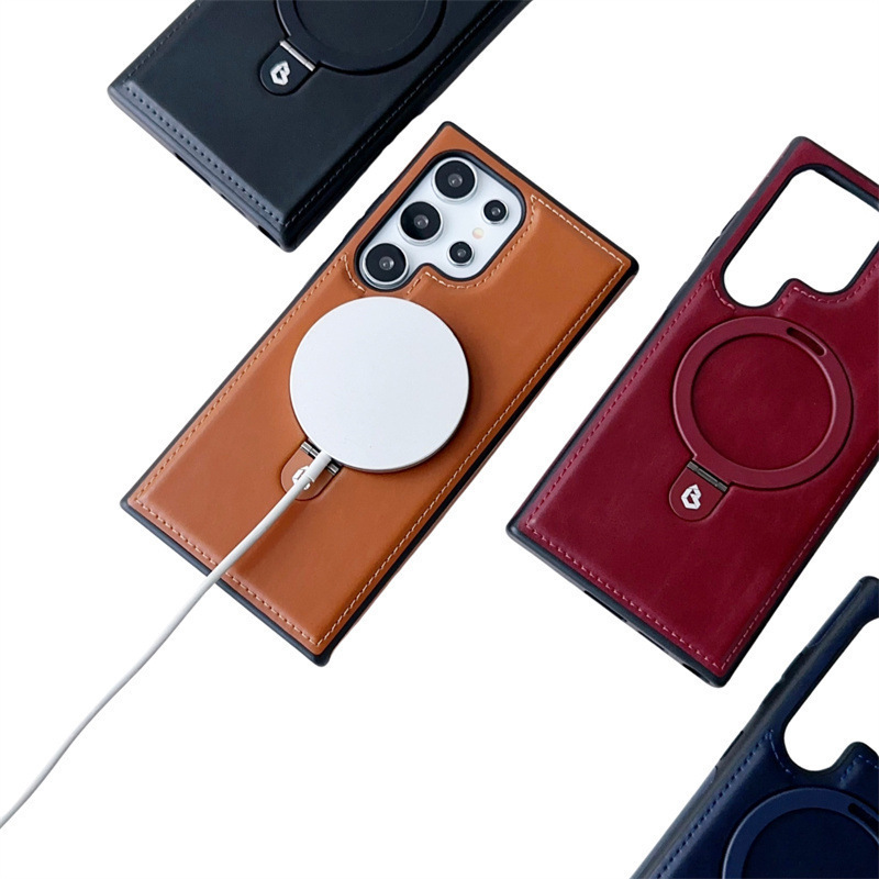 Luksusowe skórzane etui ochronne z magnetycznym uchwytem do Samsung Galaxy