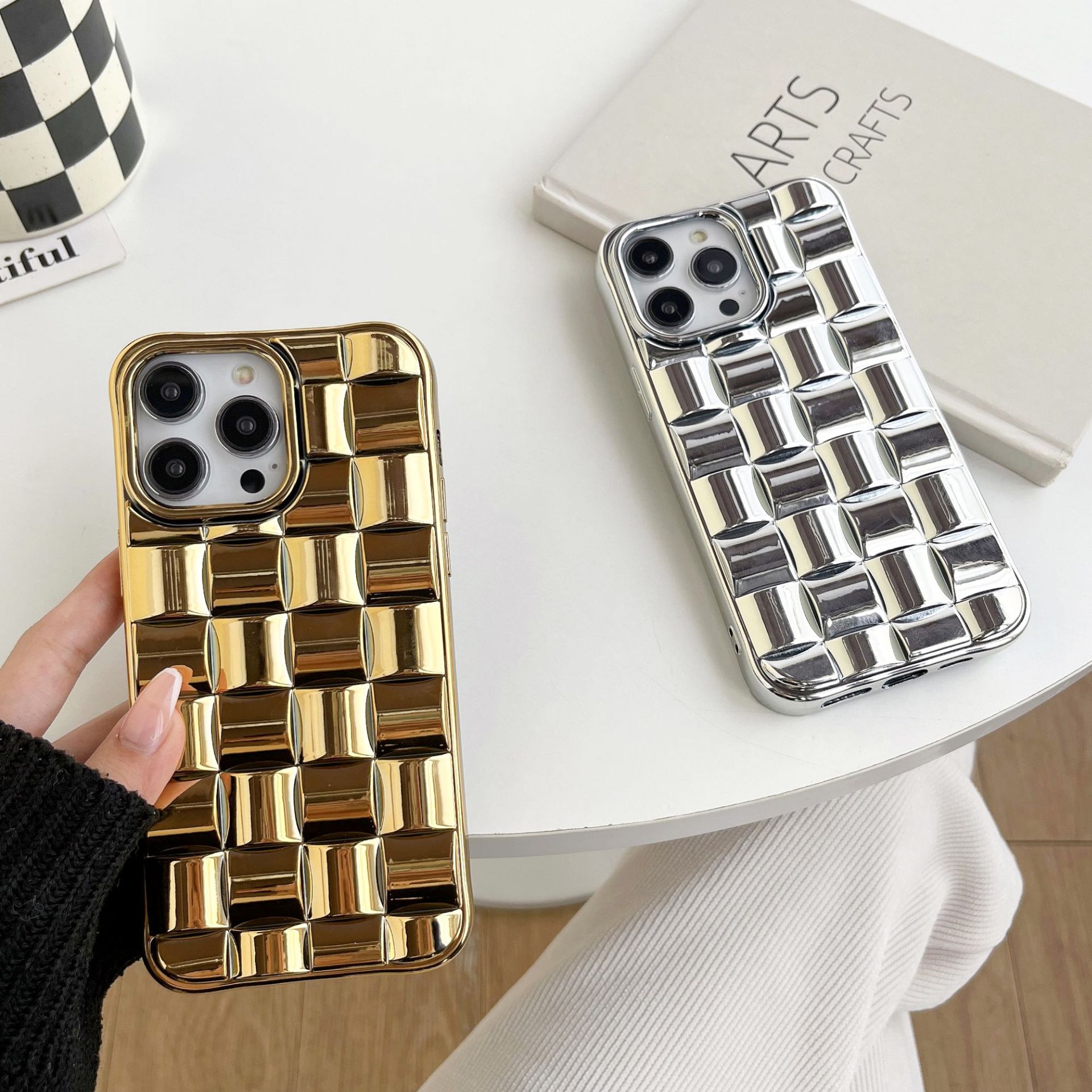 Κατάλληλο για iPhone15 14 13 12 series πολυτελής επιμεταλλωμένη χρυσή και ασημί 3D ανακλαστική θήκη κινητού τηλεφώνου