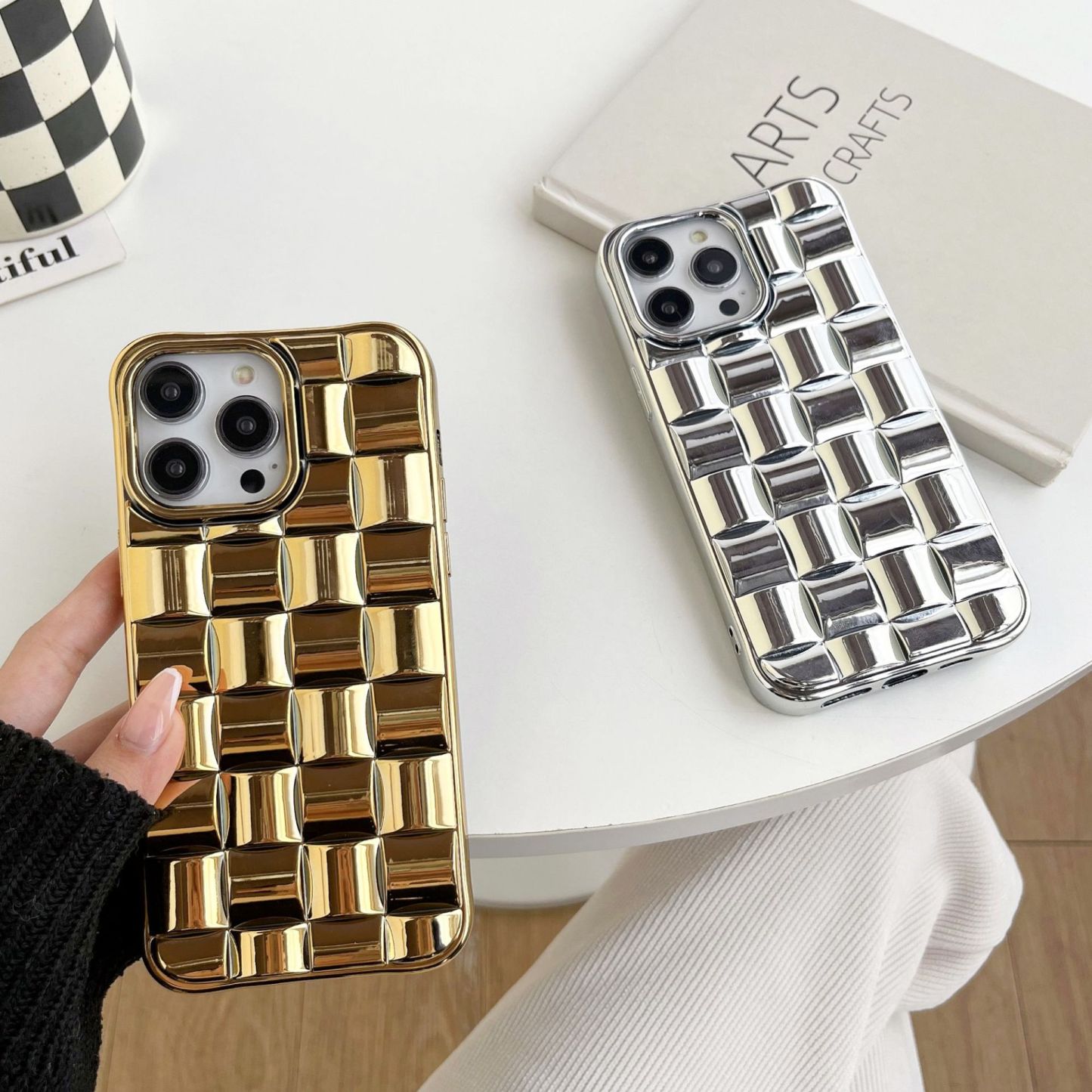 Κατάλληλο για iPhone15 14 13 12 series πολυτελής επιμεταλλωμένη χρυσή και ασημί 3D ανακλαστική θήκη κινητού τηλεφώνου