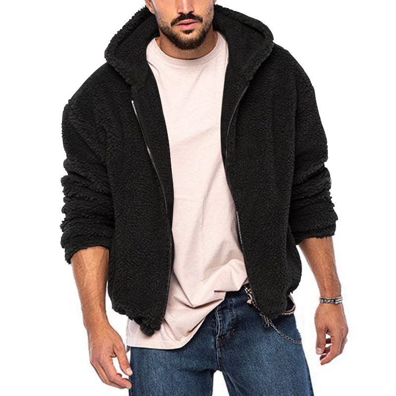 Ανδρικό χειμερινό νέο casual μπουφάν διπλής όψεως αρκτικού βελούδου 2023 με ζεστή κουκούλα με φερμουάρ