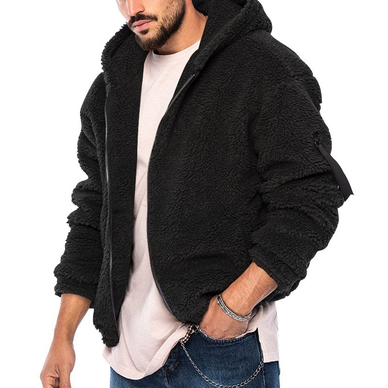 Ανδρικό χειμερινό νέο casual μπουφάν διπλής όψεως αρκτικού βελούδου 2023 με ζεστή κουκούλα με φερμουάρ