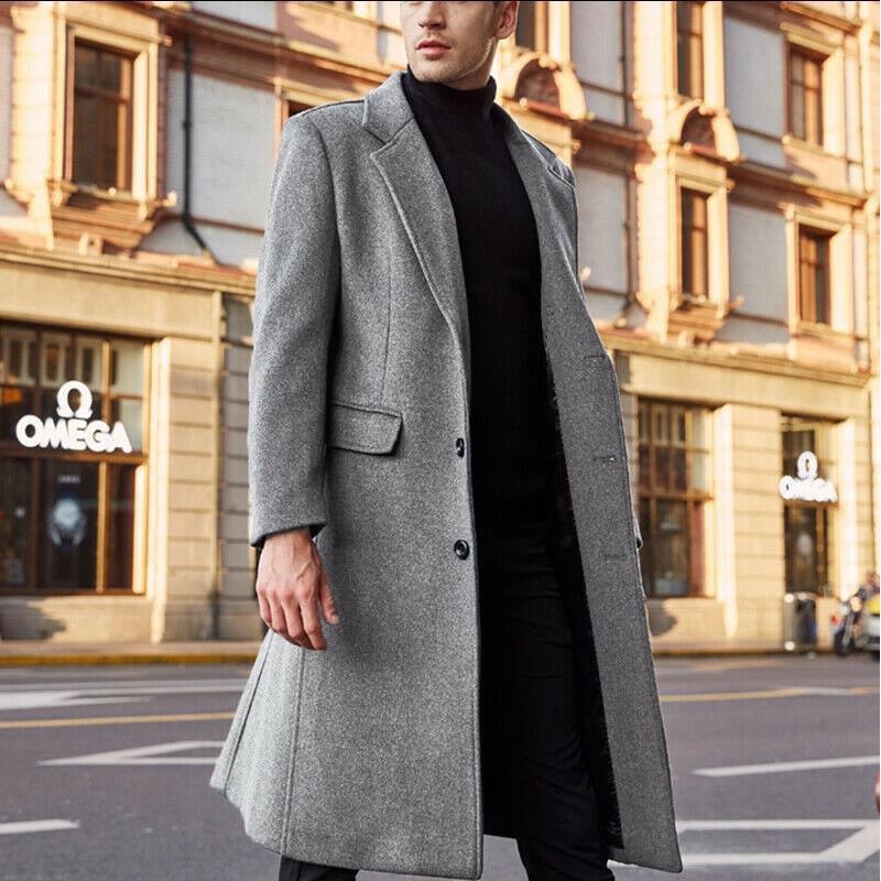 męski trencz w stylu retro, półformalny, ciepły jednorzędowy płaszcz na jesień-zimę