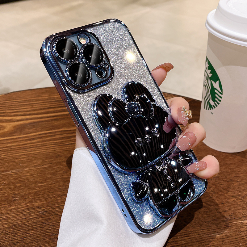 Κατάλληλη για iPhone15 θήκη κινητού τηλεφώνου ντεγκραντέ γκλίτερ καθρέφτης κουνέλι Apple 13 νέα σιλικόνη 14Promax προηγμένη θήκη κινητού τηλεφώνου