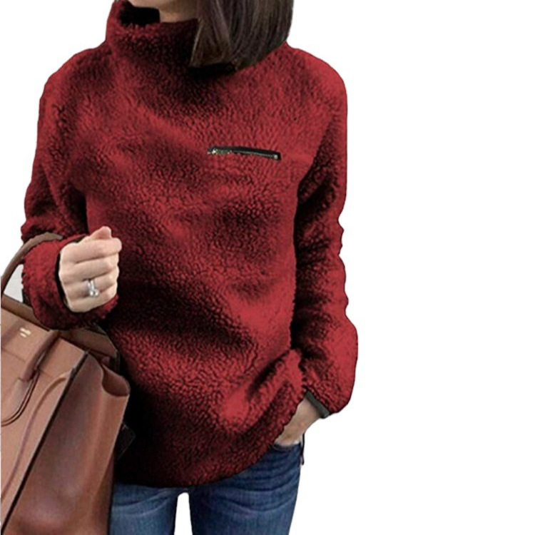 Nowy sweter damski, zapinany na zamek i golf, dolny top