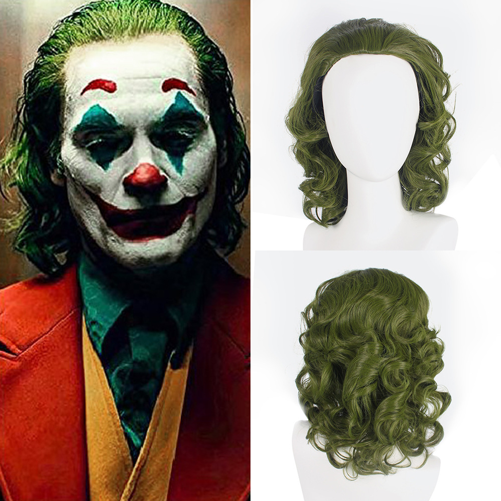 Clown joker nakrapiana zielona średniej długości peruka z kręconymi włosami