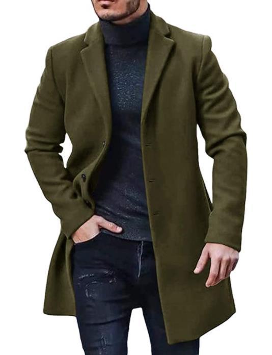 Męski płaszcz retro typu trench, półformalny, ciepły, jednorzędowy pła