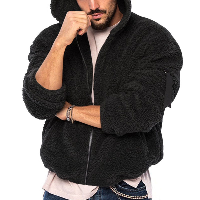 Ανδρικό χειμερινό νέο casual μπουφάν διπλής όψεως αρκτικού βελούδου 2023 με ζεστή κουκούλα με φερμουάρ