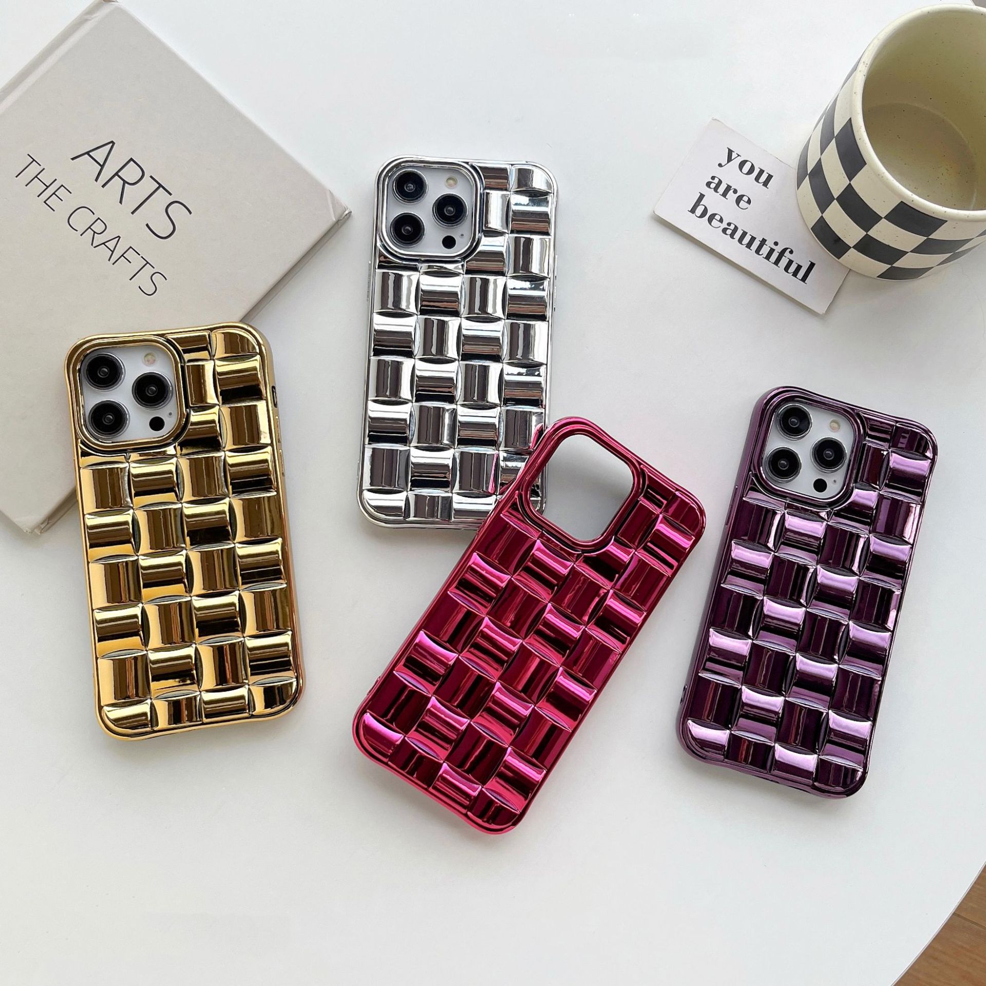 Κατάλληλο για iPhone15 14 13 12 series πολυτελής επιμεταλλωμένη χρυσή και ασημί 3D ανακλαστική θήκη κινητού τηλεφώνου